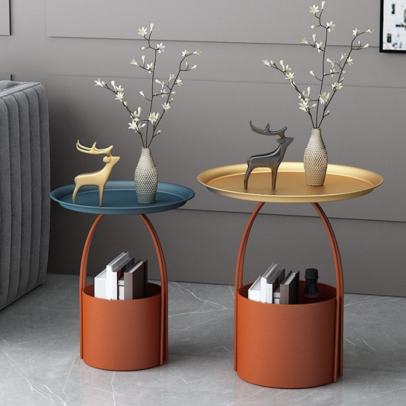 Round Tray Top Coffee Table Iron Pedestal Cocktail Table with Storage