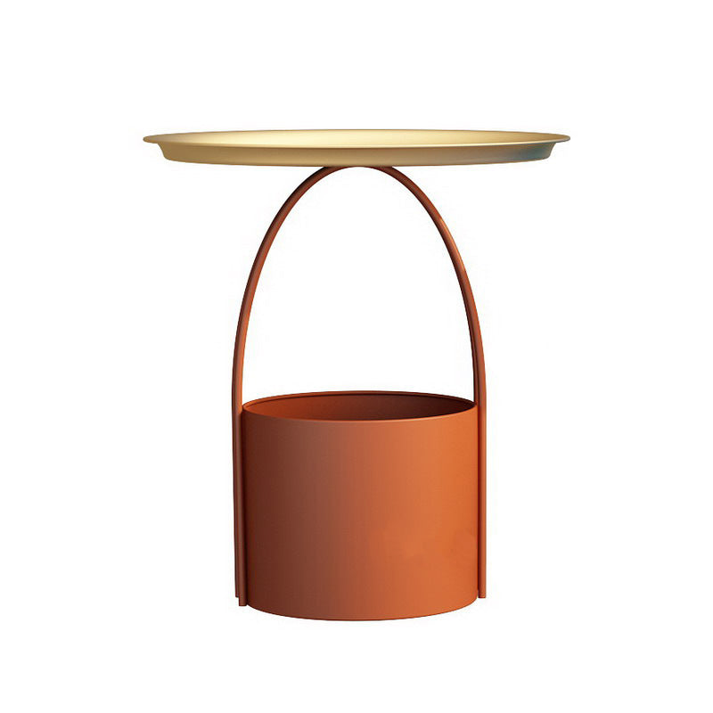 Round Tray Top Coffee Table Iron Pedestal Cocktail Table with Storage