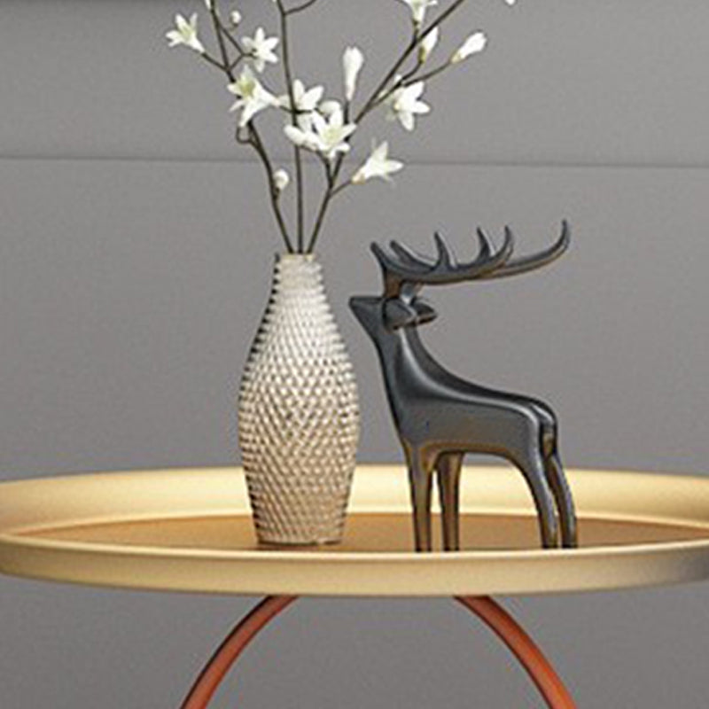Round Tray Top Coffee Table Iron Pedestal Cocktail Table with Storage