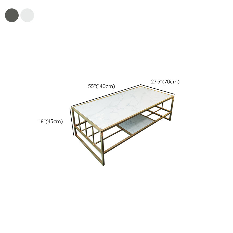 Glam Rectangle Coffee Table with Golden Sled Base and Storage Shelf