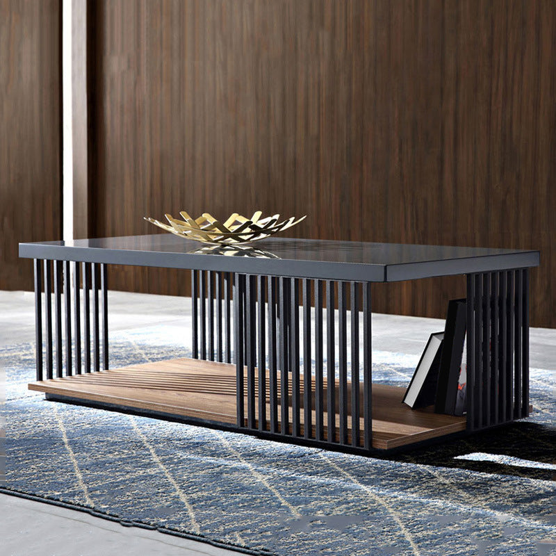 Rectangular Iron and Wood Coffee Cocktail Table with Storage