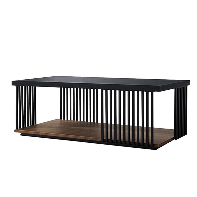 Rectangular Iron and Wood Coffee Cocktail Table with Storage