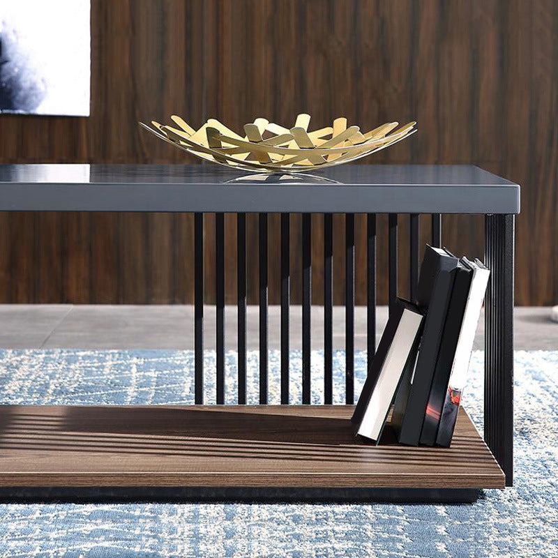 Rectangular Iron and Wood Coffee Cocktail Table with Storage