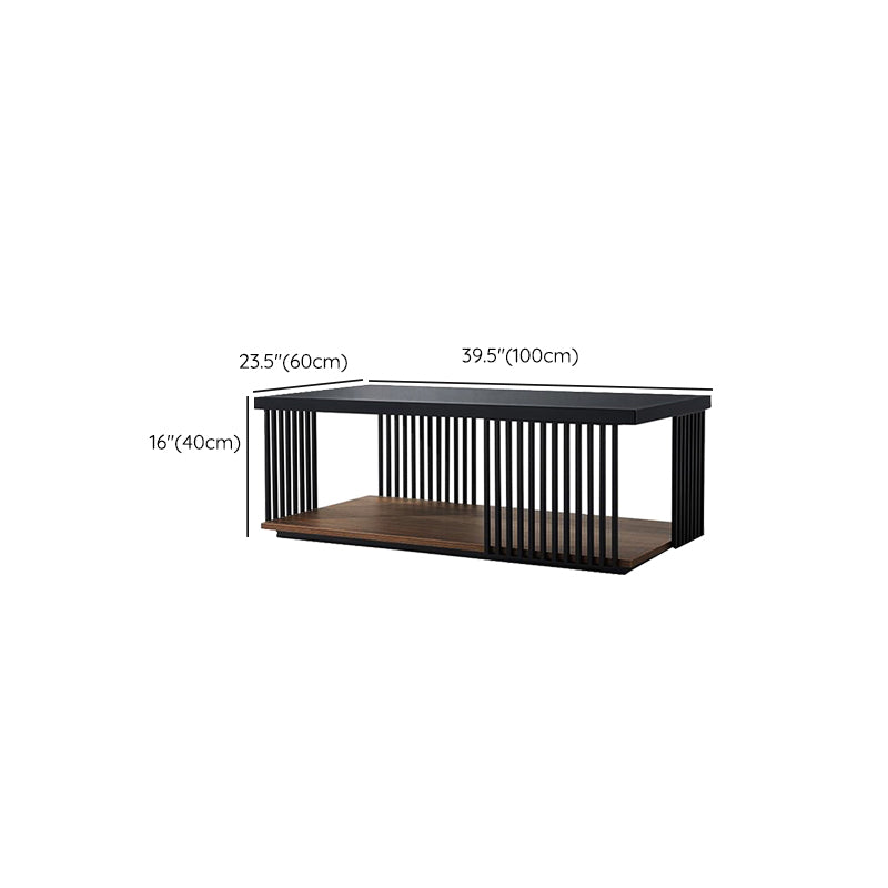 Rectangular Iron and Wood Coffee Cocktail Table with Storage