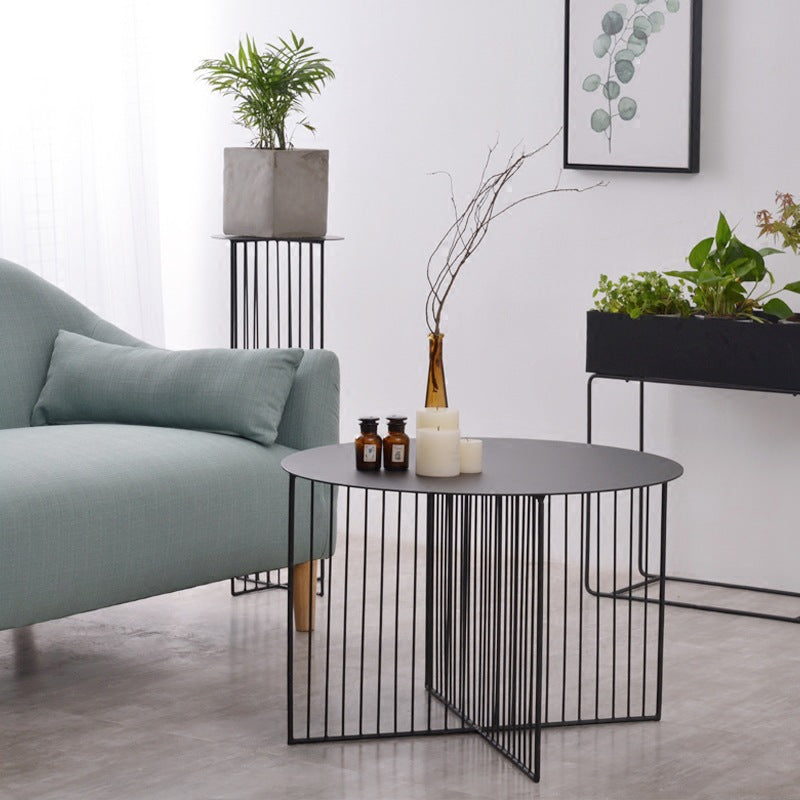 Mid-century Modern Iron Round Top Coffee Table Cross Legs Cocktail Table
