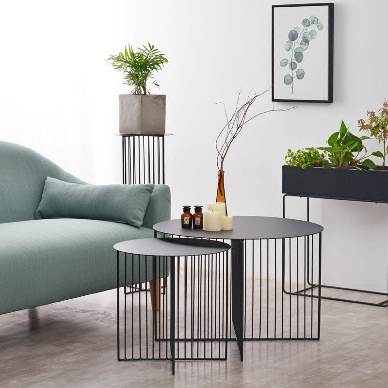 Mid-century Modern Iron Round Top Coffee Table Cross Legs Cocktail Table