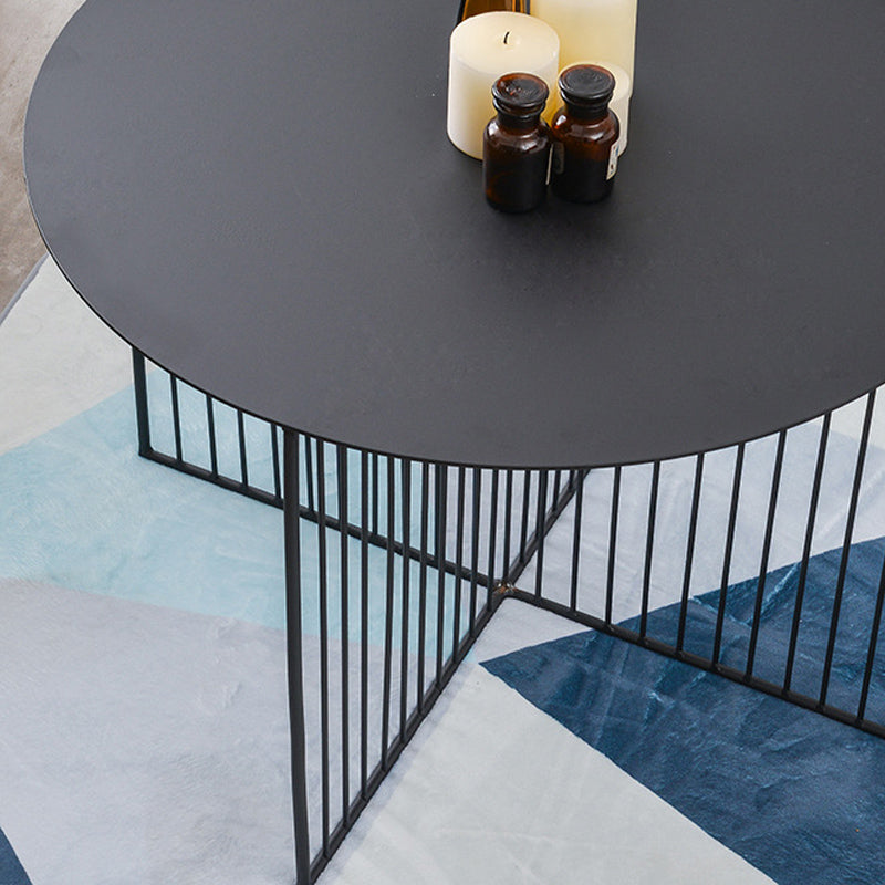 Mid-century Modern Iron Round Top Coffee Table Cross Legs Cocktail Table