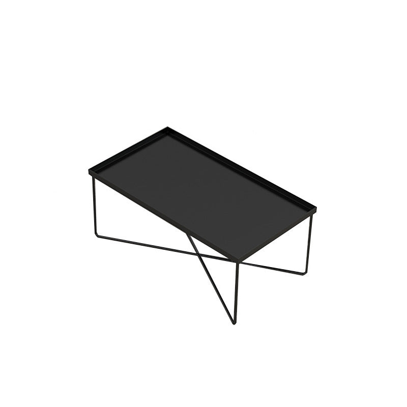 Mid-Century Modern Metal & Wood Coffee Table Cross Legs Cocktail Table Set