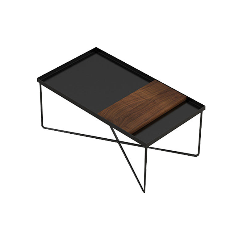 Mid-Century Modern Metal & Wood Coffee Table Cross Legs Cocktail Table Set