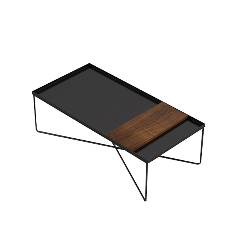 Mid-Century Modern Metal & Wood Coffee Table Cross Legs Cocktail Table Set