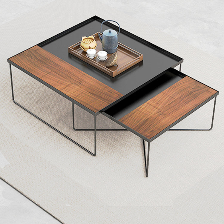 Mid-Century Modern Metal & Wood Coffee Table Cross Legs Cocktail Table Set