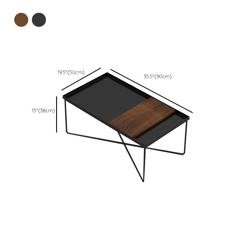 Mid-Century Modern Metal & Wood Coffee Table Cross Legs Cocktail Table Set