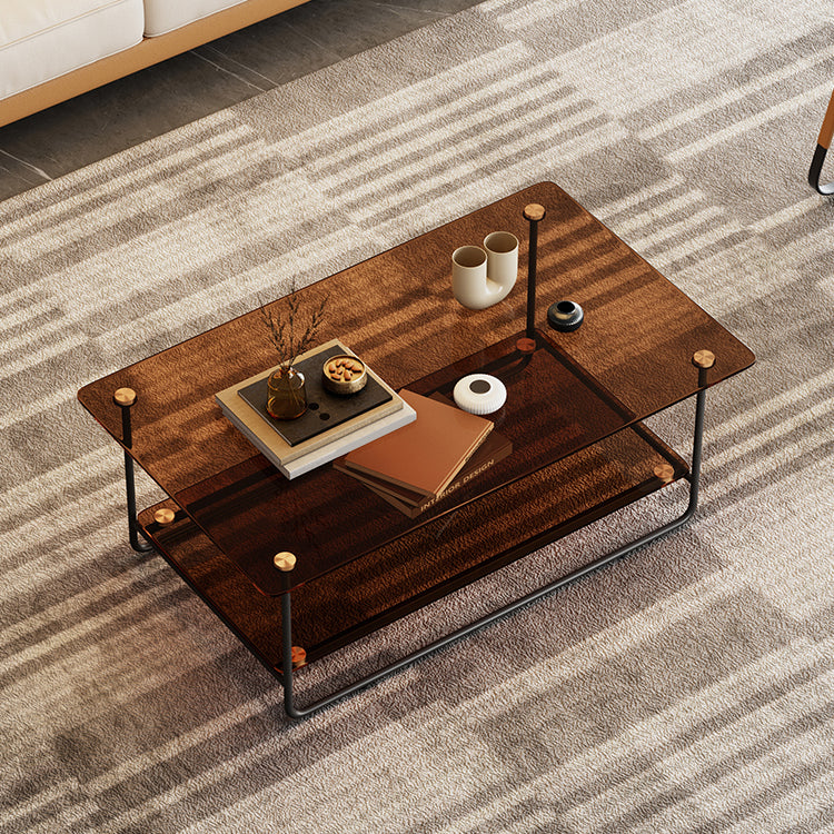 Modern Rectangle Glass Coffee Table 17.7"H Metal Sled Base Cocktail Table