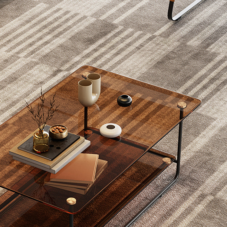 Modern Rectangle Glass Coffee Table 17.7"H Metal Sled Base Cocktail Table