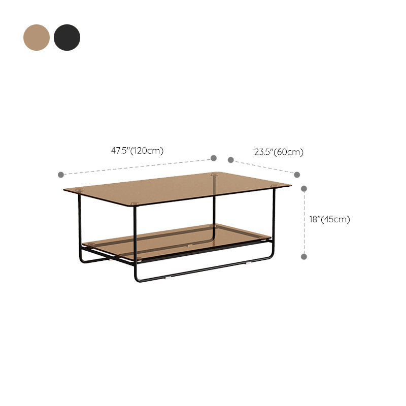 Modern Rectangle Glass Coffee Table 17.7"H Metal Sled Base Cocktail Table