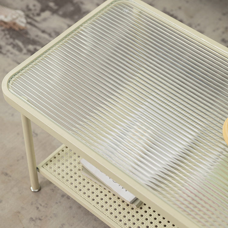 Glass Top Coffee Table 4 Legs Coffee Cocktail Table with Shelf