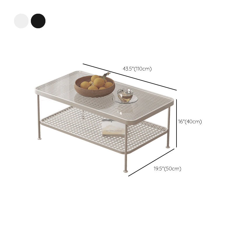 Glass Top Coffee Table 4 Legs Coffee Cocktail Table with Shelf