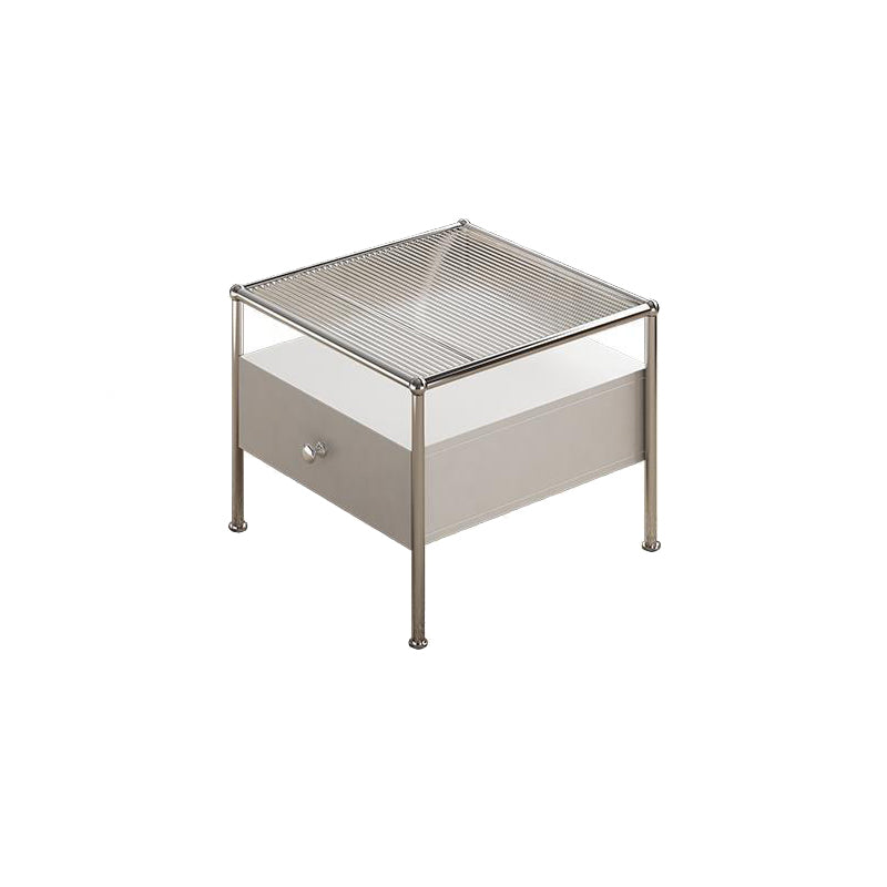 Modern 2 Nesting Glass Coffee Table Set Steel 4 Legs 1 - Drawer Cocktail Table