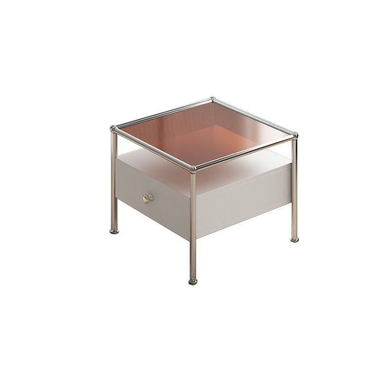 Modern 2 Nesting Glass Coffee Table Set Steel 4 Legs 1 - Drawer Cocktail Table