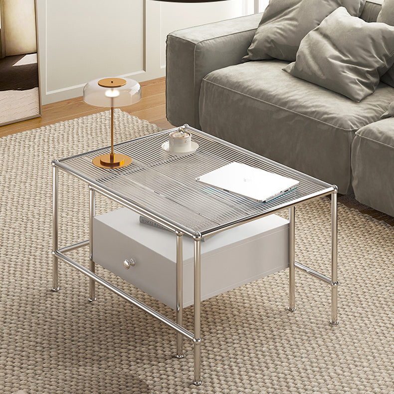 Modern 2 Nesting Glass Coffee Table Set Steel 4 Legs 1 - Drawer Cocktail Table