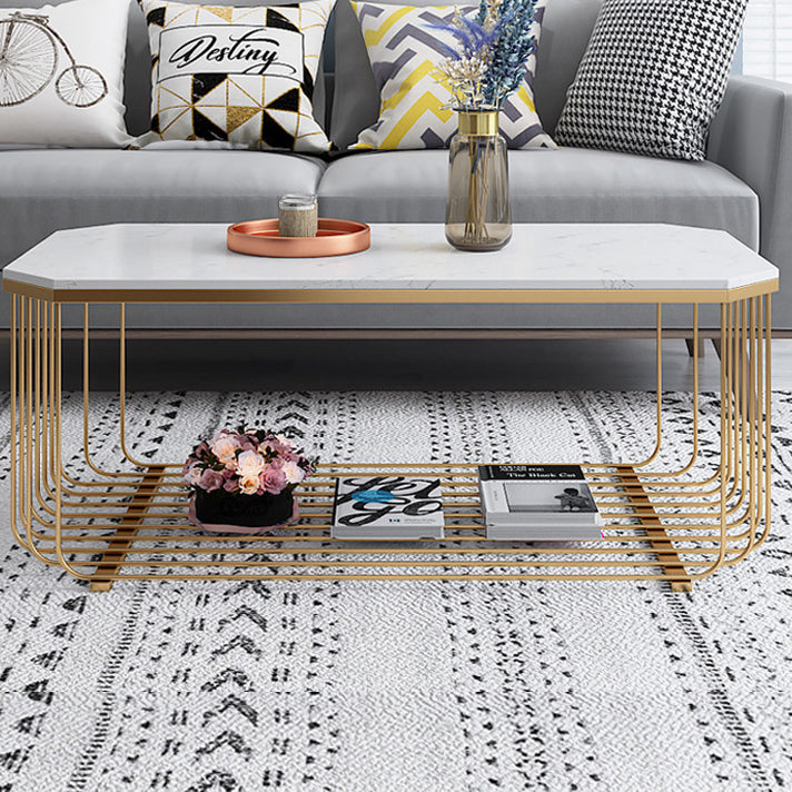 Gold Metal Frame Coffee Table Luxurious Cocktail Table with Shelf