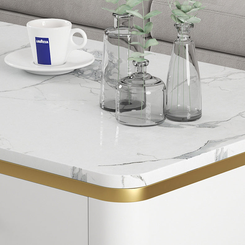 Glam Rectangle Cocktail Table with Marble Top and 1 Drawer and 1 Shelf