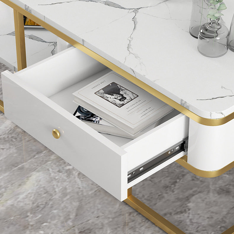Glam Rectangle Cocktail Table with Marble Top and 1 Drawer and 1 Shelf