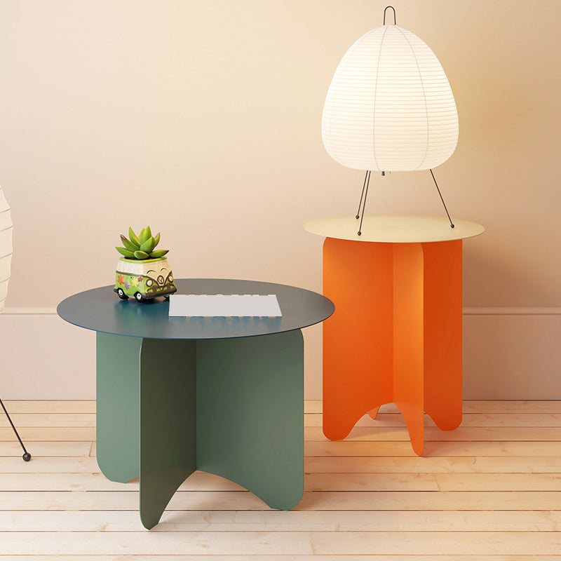 Mid-Century Modern Round Coffee Table with Iron Top and 4 Legs