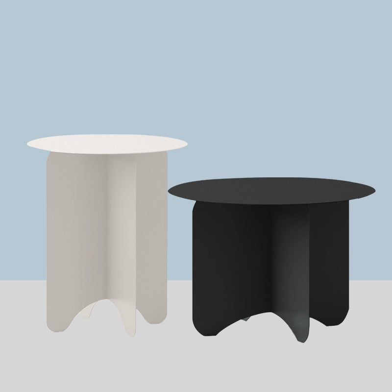 Mid-Century Modern Round Coffee Table with Iron Top and 4 Legs