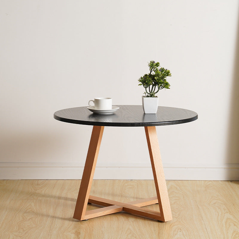 Modern Style Round Wood Coffee Table Cross Legs Cocktail Table