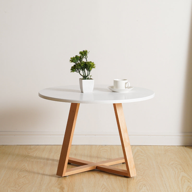 Modern Style Round Wood Coffee Table Cross Legs Cocktail Table