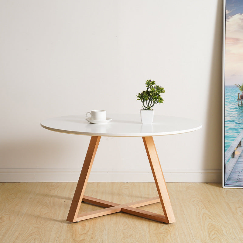 Modern Style Round Wood Coffee Table Cross Legs Cocktail Table