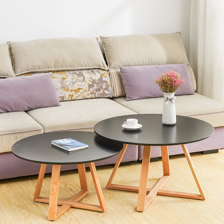Modern Style Round Wood Coffee Table Cross Legs Cocktail Table