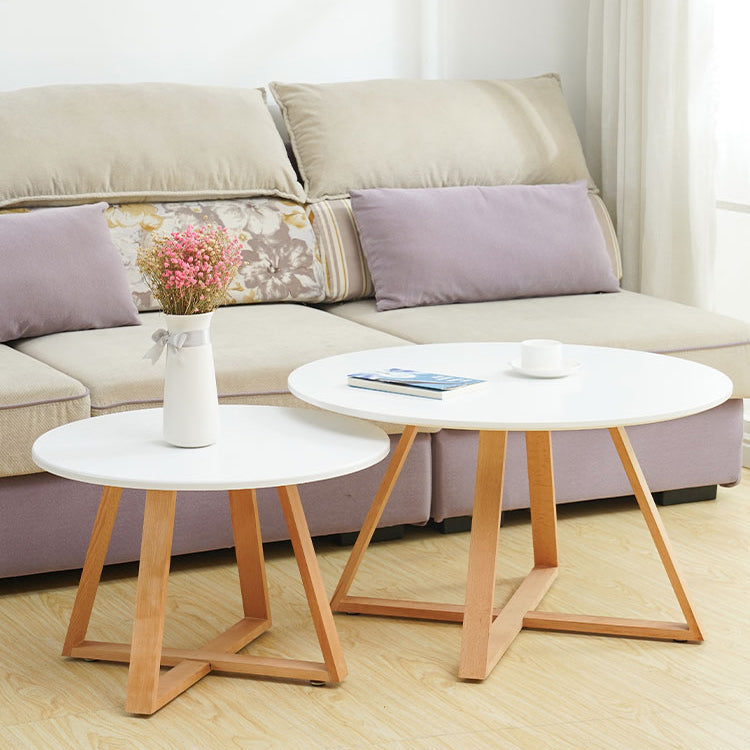 Modern Style Round Wood Coffee Table Cross Legs Cocktail Table