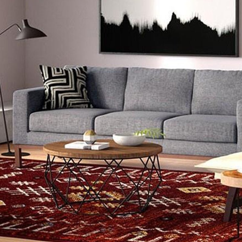 17.7" H Wood Round Top Coffee Table, Metal Frame Base Cocktail Table