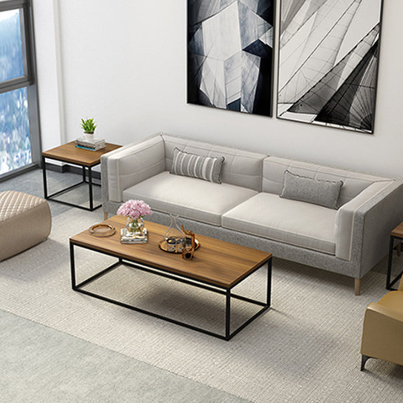 17.7" Tall Wooden Rectangle Top Coffee Table Iron Frame Base Cocktail Table