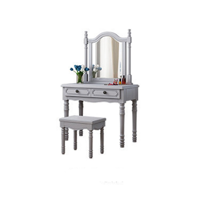 Traditional Mirrored Vanity Set Wood Dresser with 2 Drawers and Stool