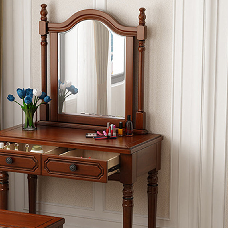 Traditional Mirrored Vanity Set Wood Dresser with 2 Drawers and Stool