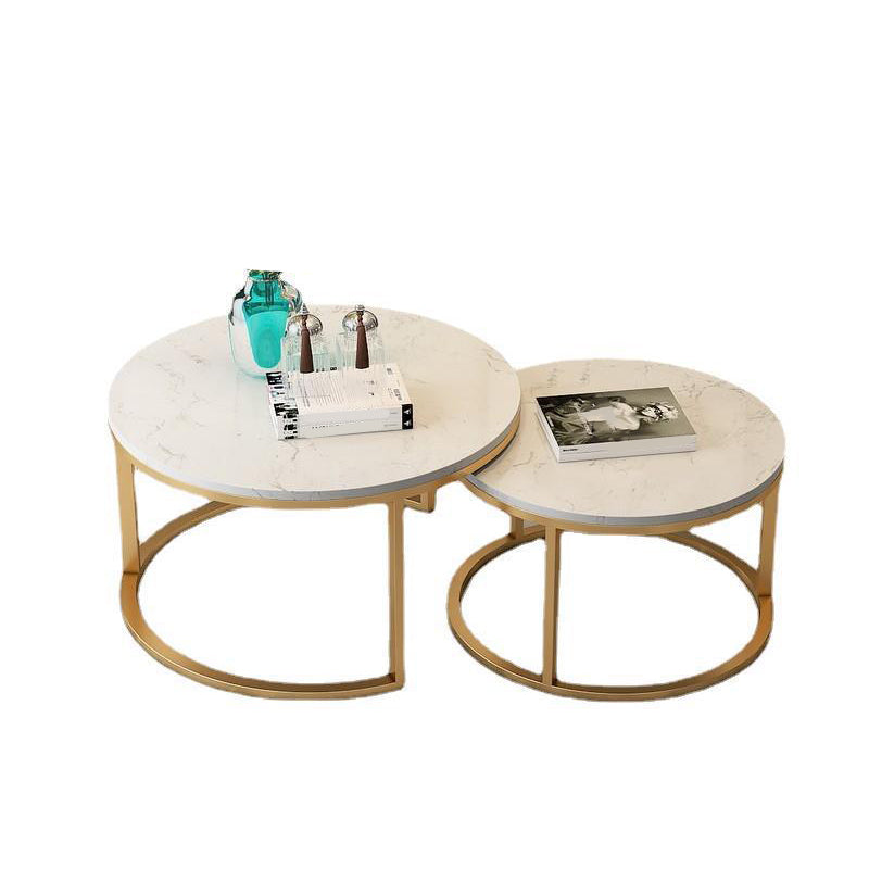 Glam Round Nesting Coffee Table with Marble Top and Metal Base