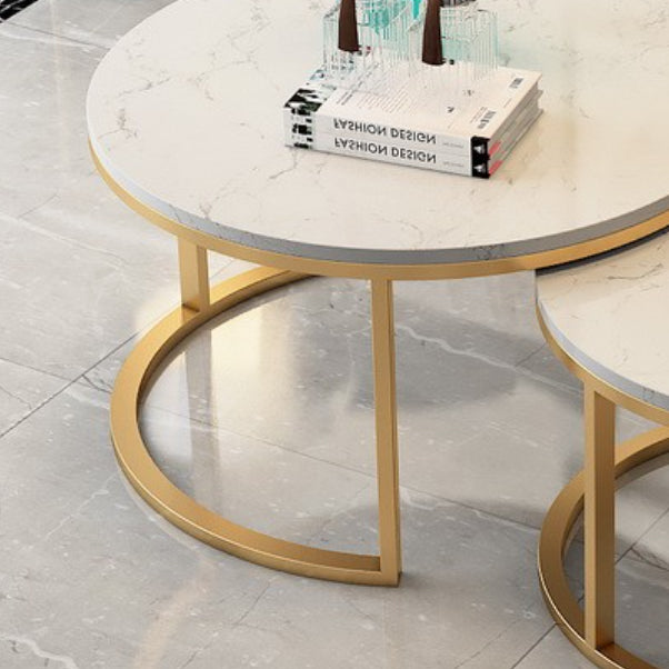 Glam Round Nesting Coffee Table with Marble Top and Metal Base