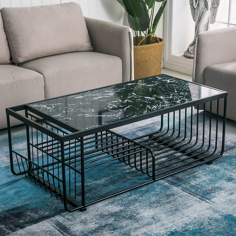 Frame Coffee Table Glam Marble Coffee Cocktail Table with Shelf