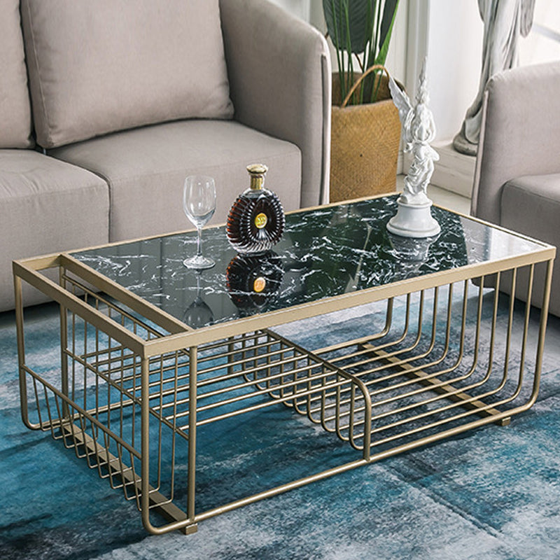 Frame Coffee Table Glam Marble Coffee Cocktail Table with Shelf