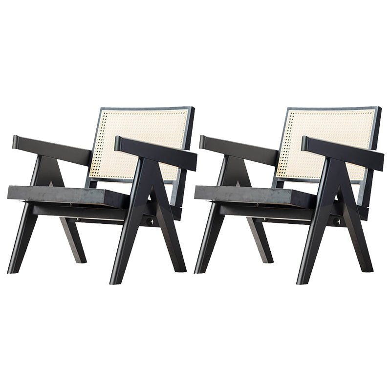Woven Back Lounge Chair Solid Wood Arms Included Chair with Cushion