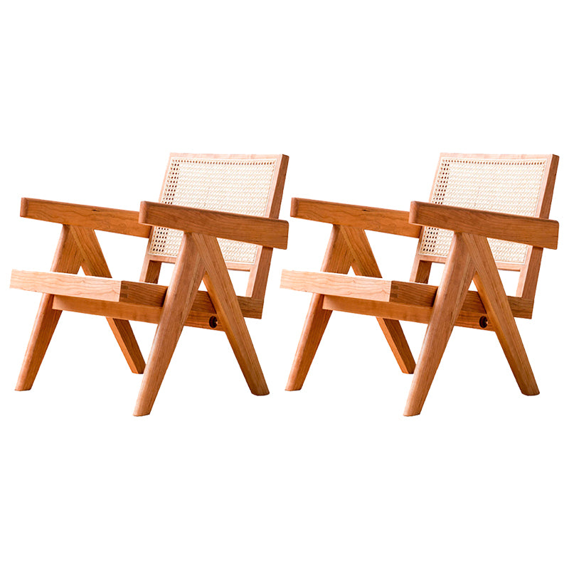 Woven Back Lounge Chair Solid Wood Arms Included Chair with Cushion