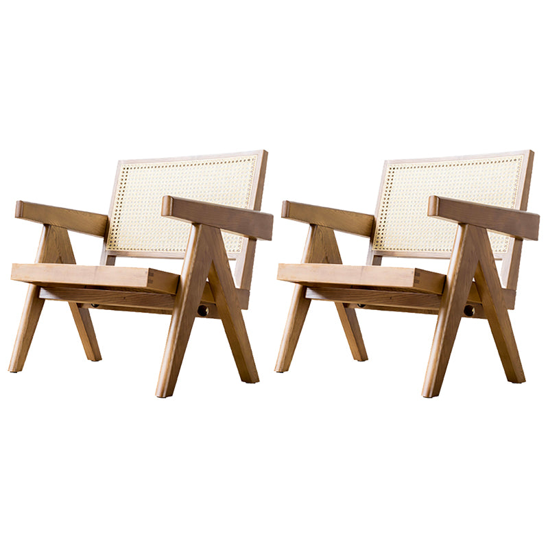 Woven Back Lounge Chair Solid Wood Arms Included Chair with Cushion