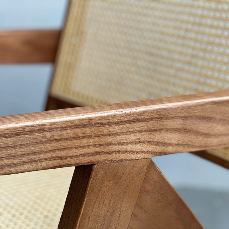 Woven Back Lounge Chair Solid Wood Arms Included Chair with Cushion