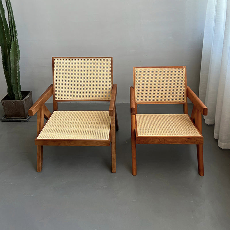Woven Back Lounge Chair Solid Wood Arms Included Chair with Cushion