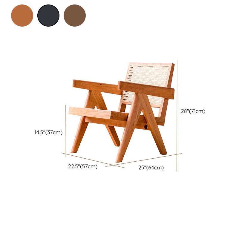 Woven Back Lounge Chair Solid Wood Arms Included Chair with Cushion
