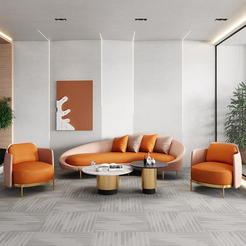 Contemporary Seating Faux Leather Living Room Tuxedo Arm Curved