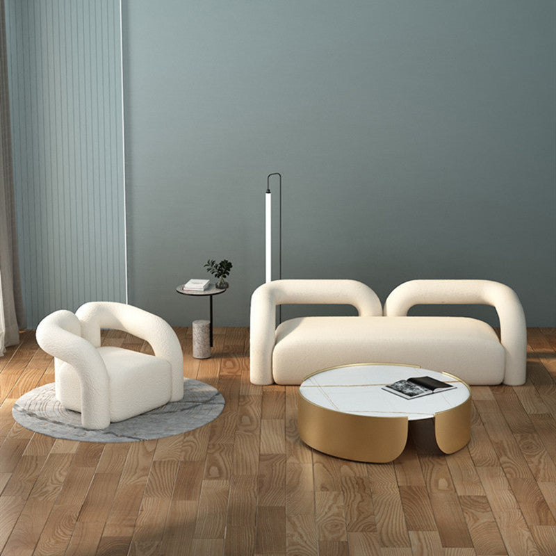 Modern White Tuxedo Arm Sofa Wool Statement Sofa for Living Room